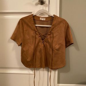 Faux suede lace up front shirt